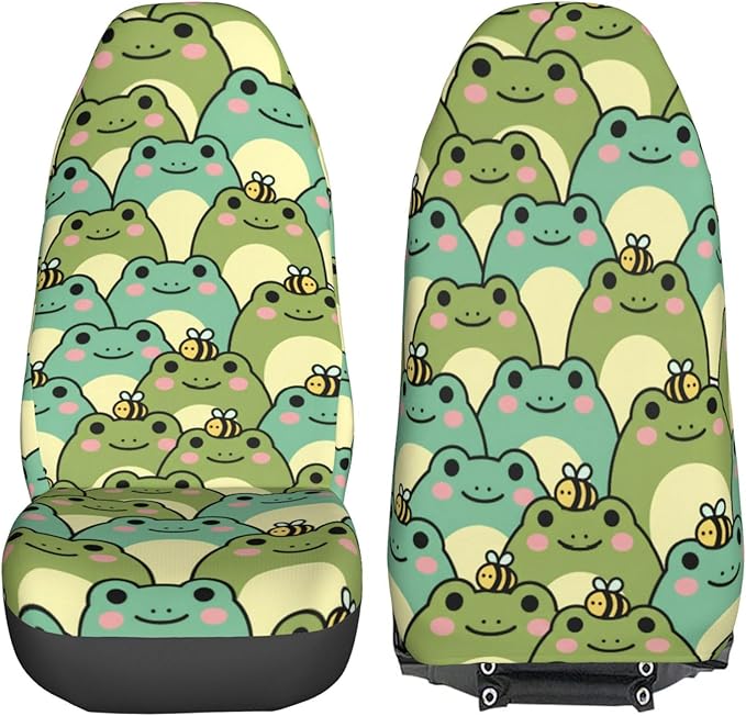 Delerain Car Seat Covers Set 2Pcs, Cute Chubby Frog Universal Front Car Seats Vehicle Enterior Protector Suitable Fits Most Car Auto SUV Sedan Truck