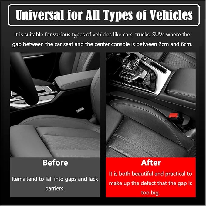 Car Seat Gap Filler Universal Fit Orgaziner for Car, SUV, Truck to Fill The Gap Between Side Seat and Console Stop Cellphone, Wallet, Keys, Coins from Dropping, 2 Pack (Black)