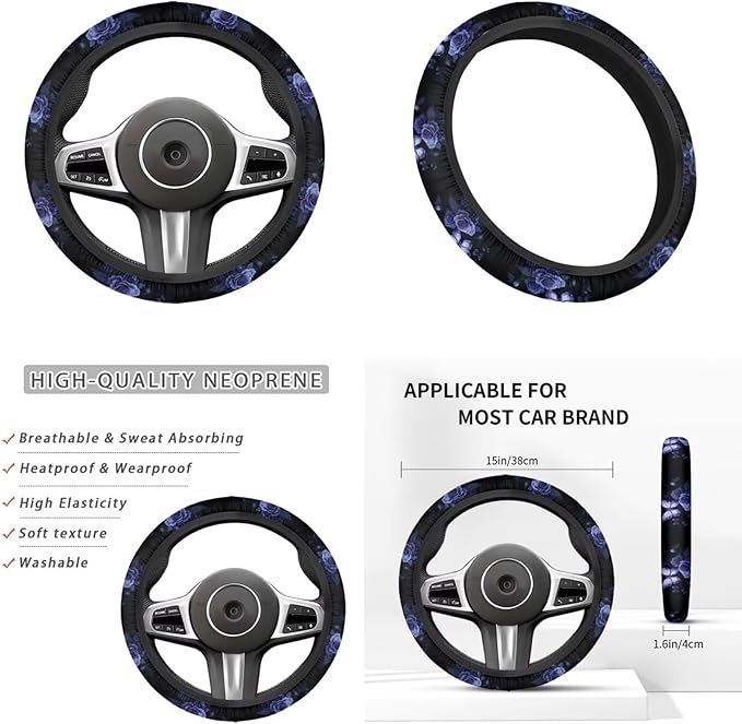 White Butterfly Steering Wheel Covers Set for Women Rose Flower Cup Coaster Armrest Cover Handbrake Gear Cover Suit for Most Cars Truck Vans SUV