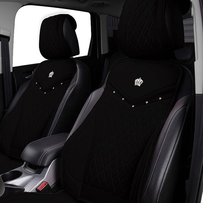 Flying Banner car seat Covers seat Cushions Luxe Fit Faux Leather Easy Installation Vehicles Non Slip Premium (Solid Black, 2 x Front Seat Cover)