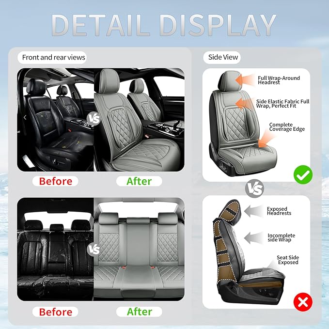 Fit HRV Car Seat Covers Compatible with Honda HRV 2016-2025 2026, Premium Leather Breathable, Wear Resistant, Airbag Compatible, All-Weather Protection & Full Coverage, Full Set Gray