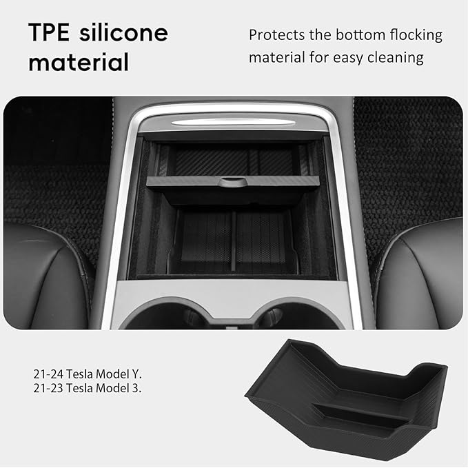 Lower Center Console Organizer Tray for Tesla Model Y 2021-2024 & Model 3 2021-2023, Custom Fit Storage Box with Compartments, Bottom Console Organizer Accessories