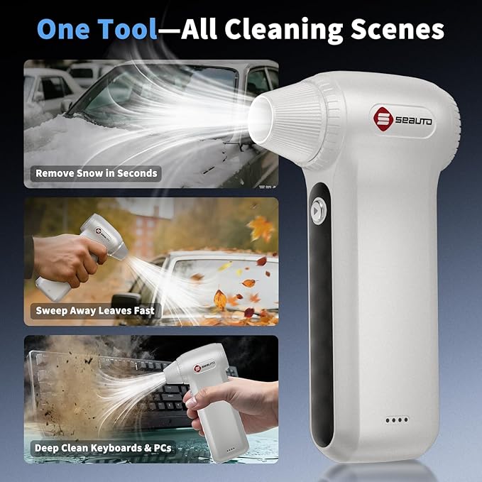 Electric Air Duster 200000RPM Brushless Motor, Cordless Compressed Air Blower with 4 Nozzles & 2 Brushes, 85m/s Powerful Rechargeable Cleaner for PC, Car, Keyboard & Electronics (Frost Silver)