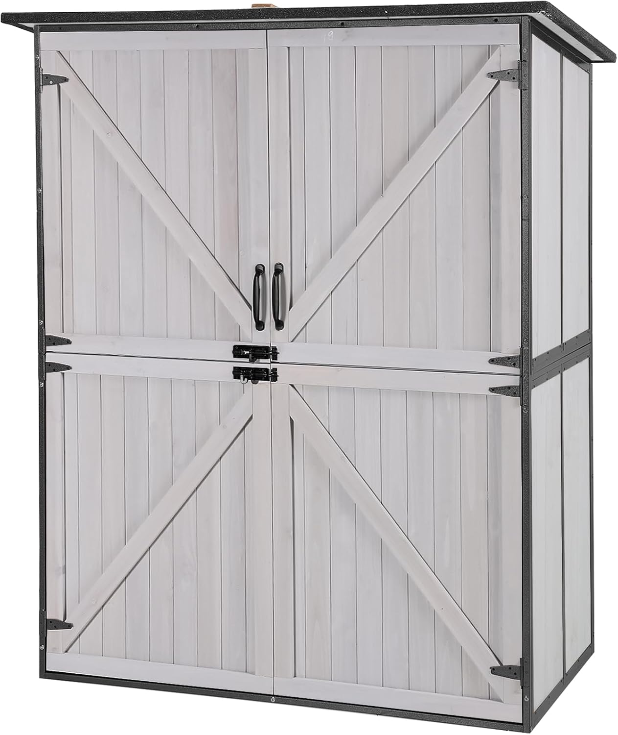 Aivituvin Outdoor Storage Shed Upgraded with Strong Metal Frame Garden Tool Shed Storage House Cabinet with Adjustable Shelfs and Wooden Floor 4.6 x 2.42FT (Off-White)