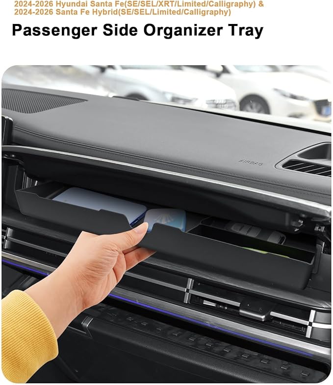 Passenger Side Organizer Tray For 2024-2026 Hyundai Santa Fe/Hybrid - Above The Glove Box Storage Tray For 2024-2026 Santa Fe(SE/SEL/XRT/Limited/Calligraphy) Interior Accessories