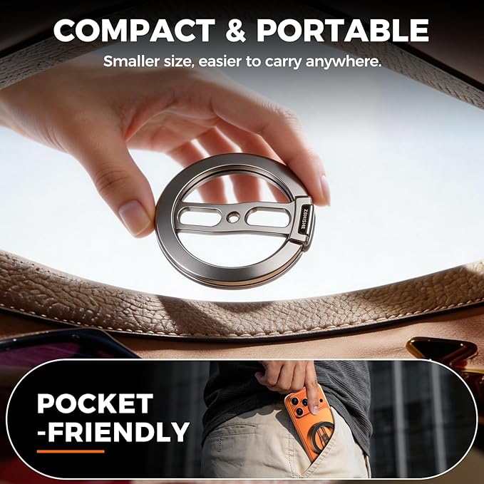 Magnetic Phone Ring for MagSafe Grip [Dual-Sided Magnetic] [Magnet Phone Stand Grip Compatible with Car Mounts] Mag Safe Accessory for iPhone 17/16/15/14/13 Pro Max Plus, Grey