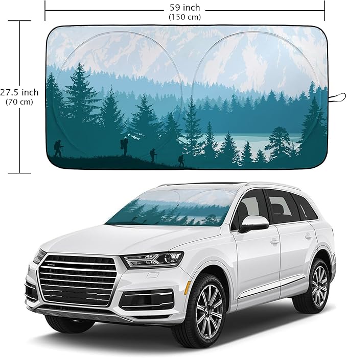 Camping Car Windshield Sun Shade Foldable Sunshade Front Window Cover Sun Visor Protector Accessories (59x27.5 inches)