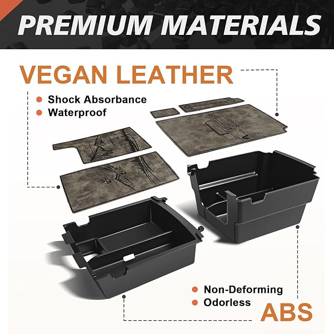 TripleAliners Center Console Organizer Compatible with 2025 2026 Ford Bronco(Not for 2-Door& Manual &Bronco Sport) Accessories Console Storage Box Armrest Tray | Two Layers with Leather Trim (Gray)