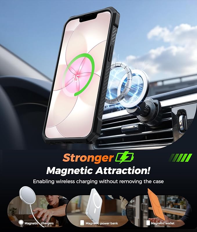 FNTCASE for iPhone 17e Phone Case: for iPhone 16e Case with [360 Spin Magnetic Ring Kickstand] [Compatible for MagSafe] [Screen Protector] Heavy Duty Military Grade Protection Case Translucent Orange