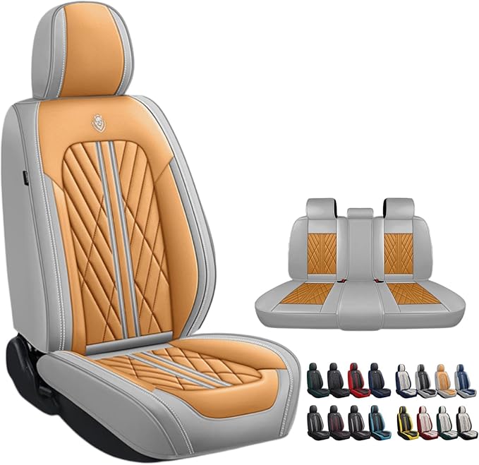 Premium Nappa Leatherette Car Seat Cover Set Custom Fit for Honda CR-V CRV 2000-2023 2024 2025 2026 Water-Proof Breathable Faux Leather Seat Cushion Protectors (Full Set 5 Seats,Orange Grey)
