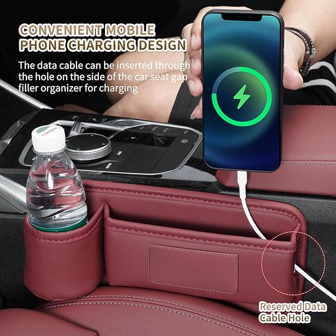 Kwak's Car Seat Gap Filler Organizer (2PC) – Fits 0.2"-1.2" Gap Premium Leather Car Console Organizer for Phone/Keys – Universal Front Seat Organizer for Car SUV Truck (Brown)