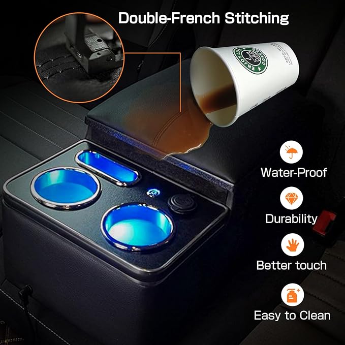 Upgrade Center Console Organizer with Cup Holder& Phone Holder for Car & Van & Truck Floor Cab Back Bench Seat Armrest Middle Storage Box - Black
