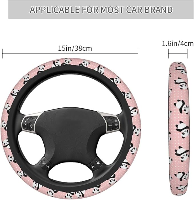Cute Panda Polka Dot Universal 15 Inch Steering Wheel Covers Non Slip Neoprene Car Wrap Cover for Adults