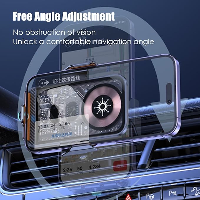 Transparent Wireless Car Charger, Smart 15W Fast Magnetic Charging, Auto-Clamping Wireless Charging Mount, Stable Car Cell Phone Holder Suitable for Magnetically Chargeable Smartphones (Grey)