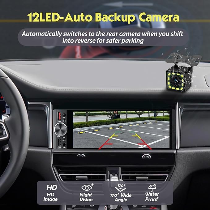 [in‑Cell Touchscreen] 6.36" Single Din Car Stereo with Wireless/Wired CarPlay & Android Auto, 240W DSP Powerful Sound with EQ, MirrorLink, Bluetooth Hands‑Free, 12‑LED Backup Camera, AM/FM Radio