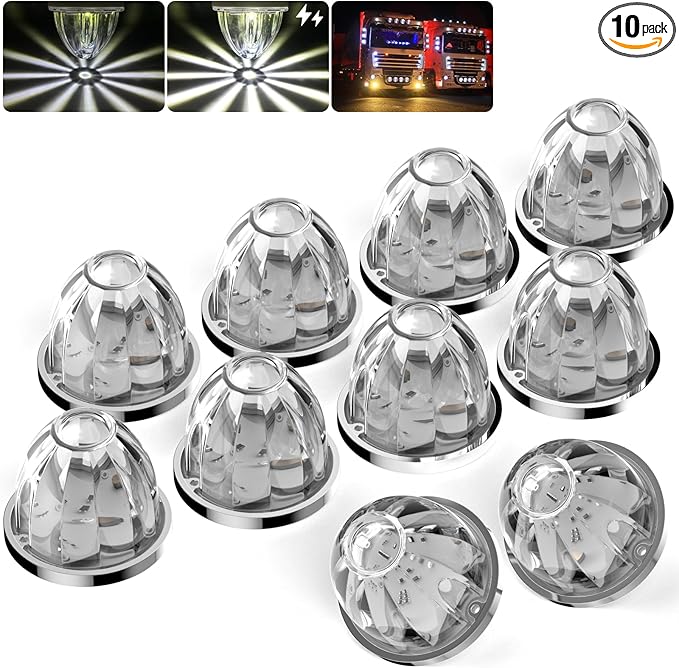 BJZ 10Pcs White Watermelon LED Strobe+Constant Marker Lights Dual Function Watermelon-Shaped Side Marker Clearance Tail Top Cap Roof Lights for Trailer Truck Semi-Trailer Heavy-Duty Truck Bus Van