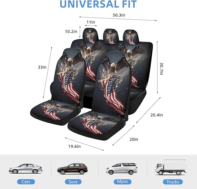 5 Pcs Premium Eagle Car Seat Cover, Breathable & Washable Car Seat Covers Full Sets, Fashionable Printed Seat Covers for Cars Interior, Universal Fit for Most Cars, Sedan, Truck, SUV