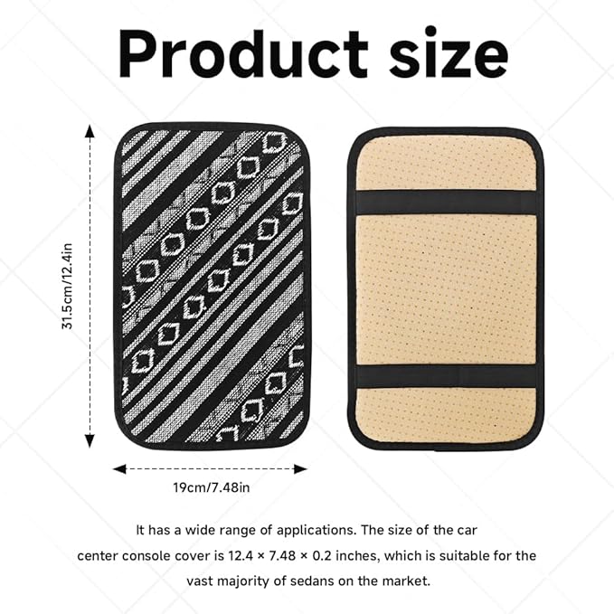 Bohemian Universal Armrest Cover Pad, Car Center Console Cushion, Boho Ethnic Style Auto Armrest Decorative Pad with Elastic Straps, Car Arm Rest Cover Protector for Vehicles (Armrest Cover-B)