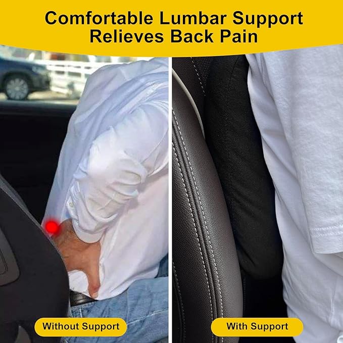 Graphene Lumbar Support Pillow for Car Driving Seat Relax Soft Lower Back Support Cushion for Sofa & Gaming Chair, Comfortable Couch Cushion with Machine Washable Cover(Black 2-Pack)