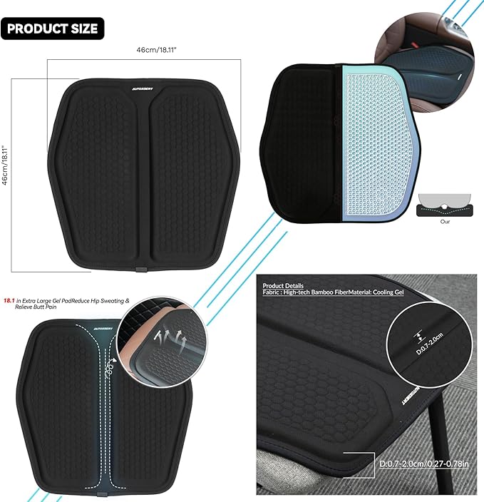 XUKEY Gel Seat Cushion with Non-Slip Cover,Gel Seat Cushion for Long Sitting Pressure Relief,Seat Cover Big Absorbs Pressure Points,Anti-Slip Coccyx Cover for Tailbone Lower Back Pain