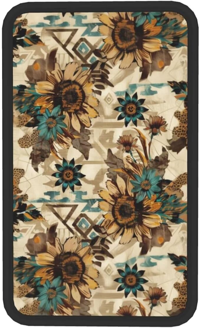 Armrest Cover Vintage Sunflower Center Console Pad Boho Geometry Car Accessories for Truck Van Sedans Scratch Resistant Armrest Cushion Pad