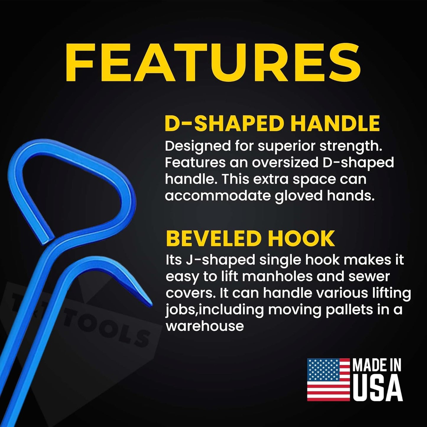T&T Tools 30-Inch Manhole Hook Tool - Heavy Duty Single Hook for Lifting Manhole Covers, Storm Drains, Septic Tank Risers - Rigid Hex Alloy Steel Tool for Lifting, Pulling, and Removing Covers-4 Pack