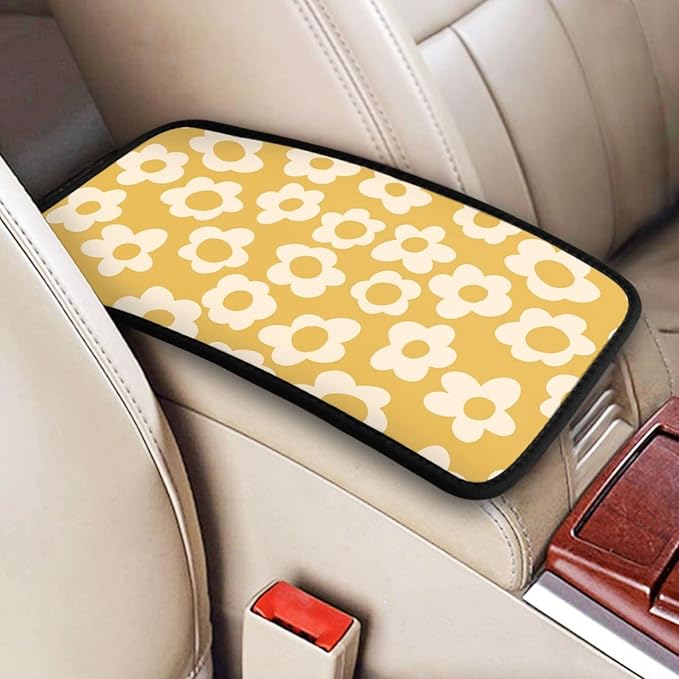 Vintage Groovy Flowers1 Auto Center Console Cover Pad Car Armrest Seat Box Cover Cushion Universal for Most Vehicle SUV Truck Car Accessories Decor