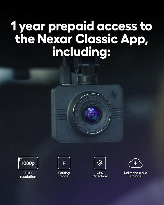Nexar Beam GPS Dash Cam - Dash Camera for Cars with 32GB SD Card Included Unlimited Cloud Storage 24H Parking Mode Dash Cam for Cars. Wireless Car Camera with Nexar Classic App