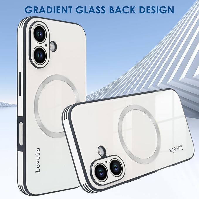 Guppy Compatible with iPhone 17 Magnetic Case, with Full Camera Lens Protector [Compatible with MagSafe] Scratch Resistant Gradient Glass Back Cover Phone Case-White