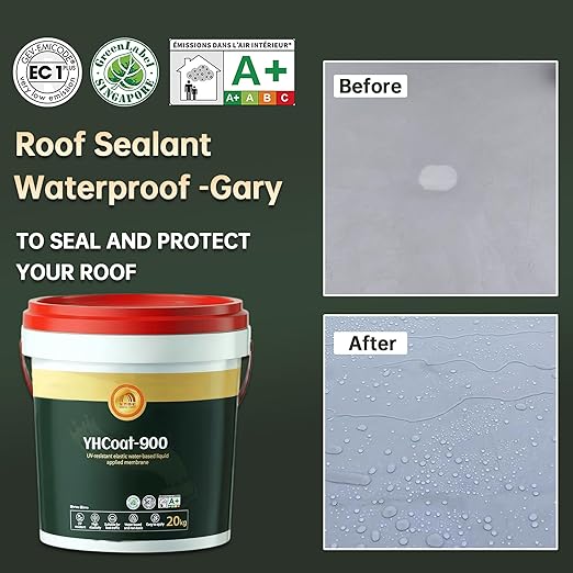5 Gallon Gray Waterproof Elastomeric Roof Coating Sealant, Flexible Solar Reflective Liquid Waterproofing Adhesive for Flat, Metal, Slope Roofs Repair 20KG