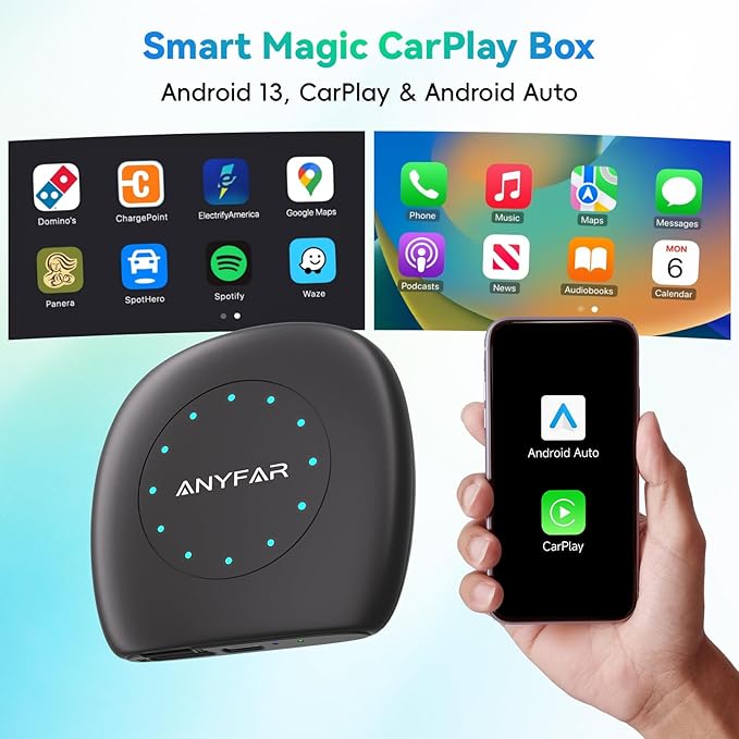 AI 8 Android 13 CarPlay AI Box, 8-Core Qualcomm 4G+64G Multimedia Adapter, Support CloudSim & 4G LTE & Hotspot, Wireless CarPlay Android Auto, Built-in GPS/Ambient Light for Netflix YouTube