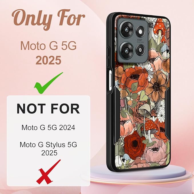 for Moto G 2026/2025 Case Women - Compatible with MagSafe Cute Girls Magnetic Protective Phone Cover Girly Mushroom Flower Heavy Duty Shockproof Design for Motorola Moto G 5G 2025 Cases