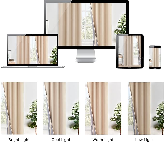 XWZO 100% Blackout Curtain Panels - Thermal Insulated Black Liner Curtains, Noise Reducing and Heat Blocking Drapes for Hall and Studio Windows with Tiebacks, Biscotti Beige, W52 x L63, Set of 2