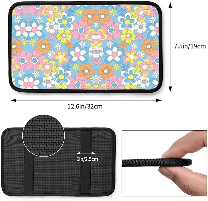Retro Flowers Auto Center Console Cover Pad Car Armrest Seat Box Cover Cushion Universal for Most Vehicle SUV Truck Car Accessories Decor