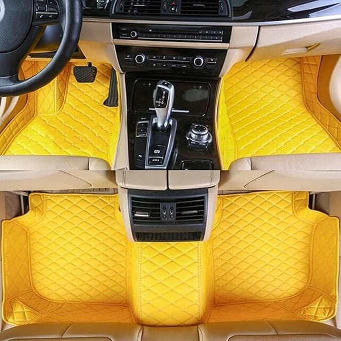 Custom Making Car Floor Mats Protection Pads for 99% Sedan/Coupe/Hatchback/SUV/Pickup Men Women Car Floor Mats Coverage Pads Anti-Slip Leather Floor Lining (Yellow)