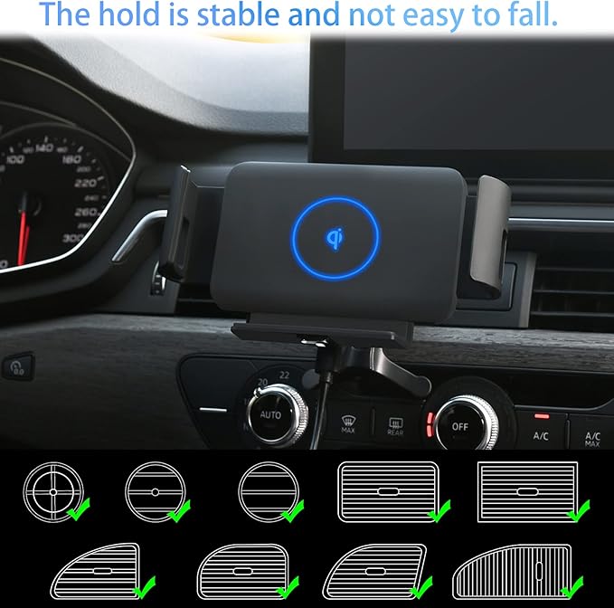 Wireless Car Charger Mount Compatible with Galaxy S25 Ultra/S25+/S25/S24/S23/S22 Series, Car Phone Wireless Charger for iPhone 17/Air/16/15/14/13/12 Series, Auto Clamp Air Vent Car Mount
