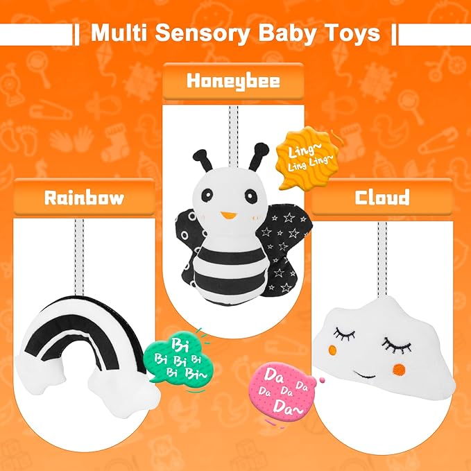FPVERA Infant Car Seat Toys for Babies 0-6 Months: Travel Baby Toy for Rear Car Seat, Adjustable Mobile Activity Arch with Music, Sensory Hanging Toy Fits SafetyCrib, Stroller