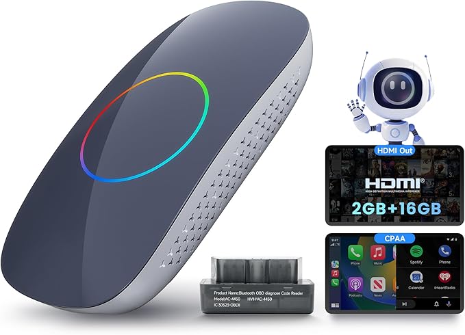Magic Box - AI Box CarPlay Android Auto Wireless 2GB+16GB, Support YouTube, Netflix, Prime Video, Disney+, Spotify w/HDMI Output, Dual Wi-Fi & BT (5.4 & 4.2), USB Playback, AI-Powered, OTA