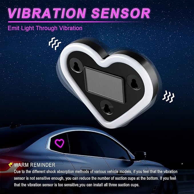 iFunyLED Car LED Interior Lights, Heart-Shaped Ambient Light for Windows, 5 Lighting Modes, Charging Through Type-c and Solar Energy, Car Decorations for Women Men, Pack of 1, (Pink)