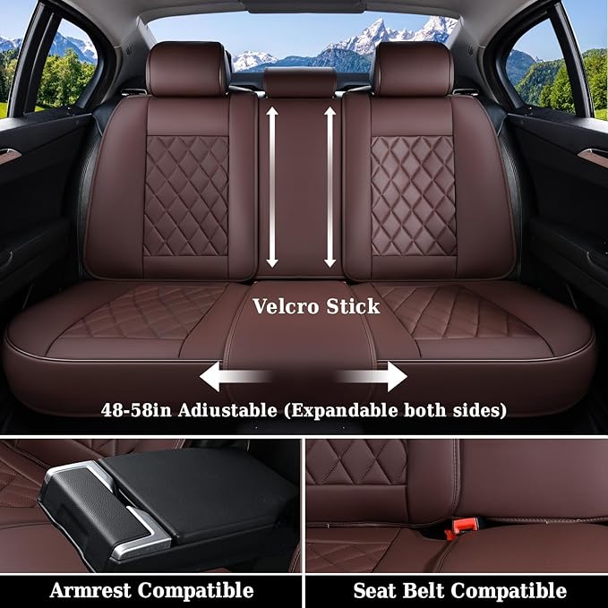 Coverado Car Seat Covers Full Set, Luxury Faux Leather Waterproof Seat Cover, Front and Back Car Seat Protector, Universal 5 Seat Leather Seat Cushion, Carseat Cover Fit Most Cars, Coffee