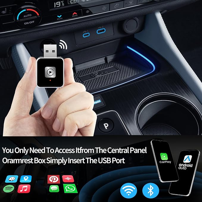 Wireless Carplay Adapter, Android Auto Adapter 2025 Carplay, Plug and Play Convert Wired to Wireless Supports Car Original Control, Mini Car Play Box for Cars