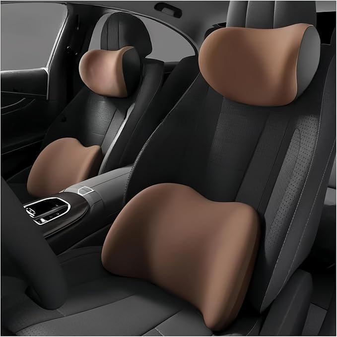 Car Neck Pillow and Lumbar Support Cushion - Memory Foam Backrest for Driver Seat Comfort(Gray)