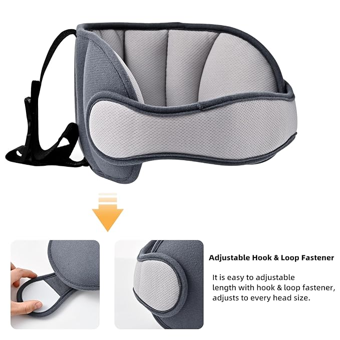 Kids Car Seat Head Support Band, Adjustable Child Carseat Headhold, Safety Car Seat Neck Relief Strap, Breathable Head Neck Pillow Support – Baby Travel Accessories, Dark Grey