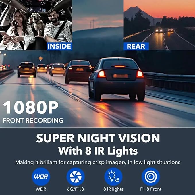 360 Degree View 4 Channel Dash Cam Front and Rear Inside Left Right, Dash Camera for Cars, 1080P Full HD 170 Deg Wide Angle Dashboard Camera with 64GB Card,G-Sensor,Loop Recording，Night Vision