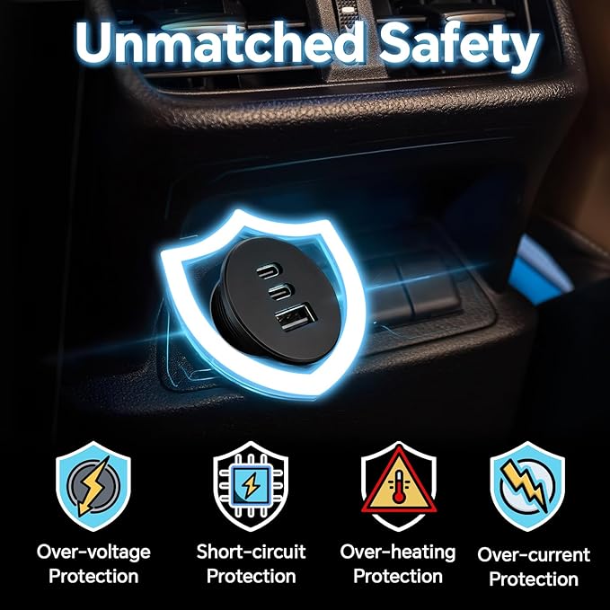 Acegoo 78W 12V USB Outlet, Dual 30W PD3.0 Type-C & 18W QC3.0 Aluminum Car Charger Socket, Multi Port Fast Charging Replacement Socket Accessories for RV Camper Trailer Truck Boat (1 Pcs)