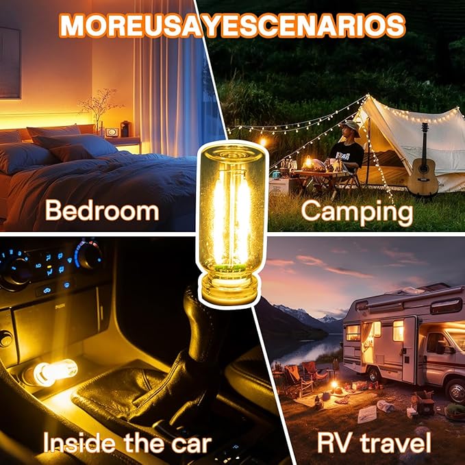 2 PCS USB LED Lights for Car Interior, Touch Dimmable Ambient Lighting, Mini Retro Glass Bottle Night Light Bulb for Vehicle, Bedroom, Camping(Warm White)