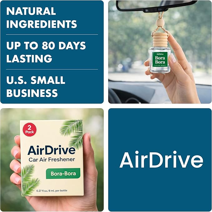 Car Air Freshener Tropical Bora-Bora 2 Pack Coconut Hanging Air Freshener Diffuser, Cute Car Accessories Air Freshner for Women & Men Gift Non-Toxic Car Scent Long Lasting Oil Diffuser Made in USA