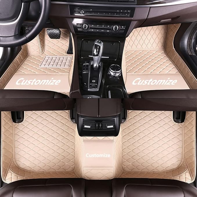 Custom Making Car Floor Mats for 90% Car Model Luxury Leather All Weather Waterproof Anti-Skid Full Coverage Liners (Beige)