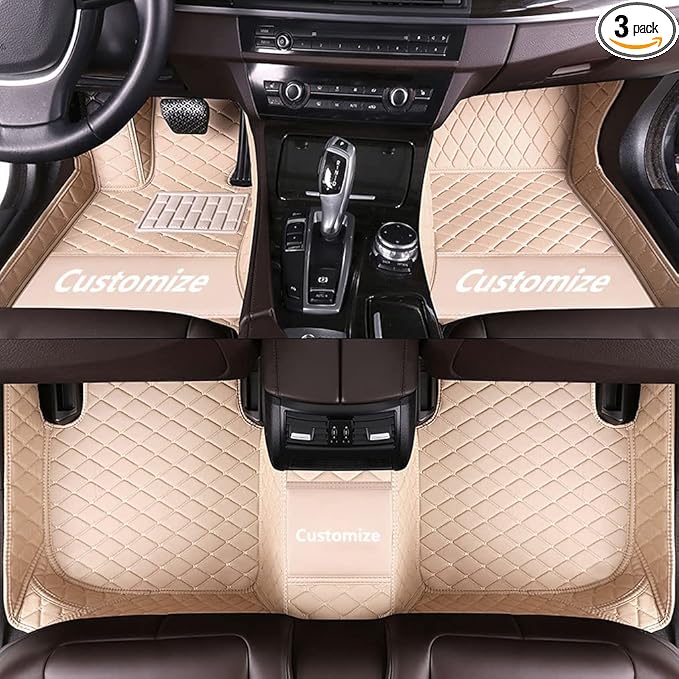 Custom Fit Car Floor Mats - Full Coverage Automotive Leather Floor Liners for Most Vehicles by MingyunSM (Beige)