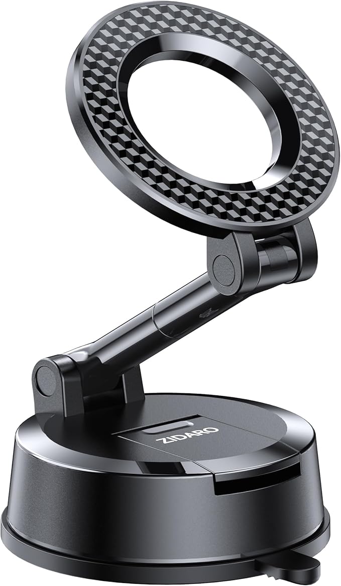 Vacuum Magnetic Car Phone Holder, 360°Adjustable, Compatible with iPhone 12-17 Series & Dashboard Mount & Tesla, 80+LBS Strong Suction Cup Phone Holders for Your Car, MagSafe-Compatible (Carbon Fiber)